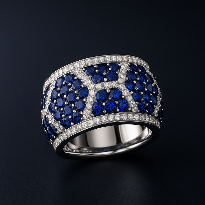 Men’s Blue Sapphire and Diamond Ring on a clean background – view 2