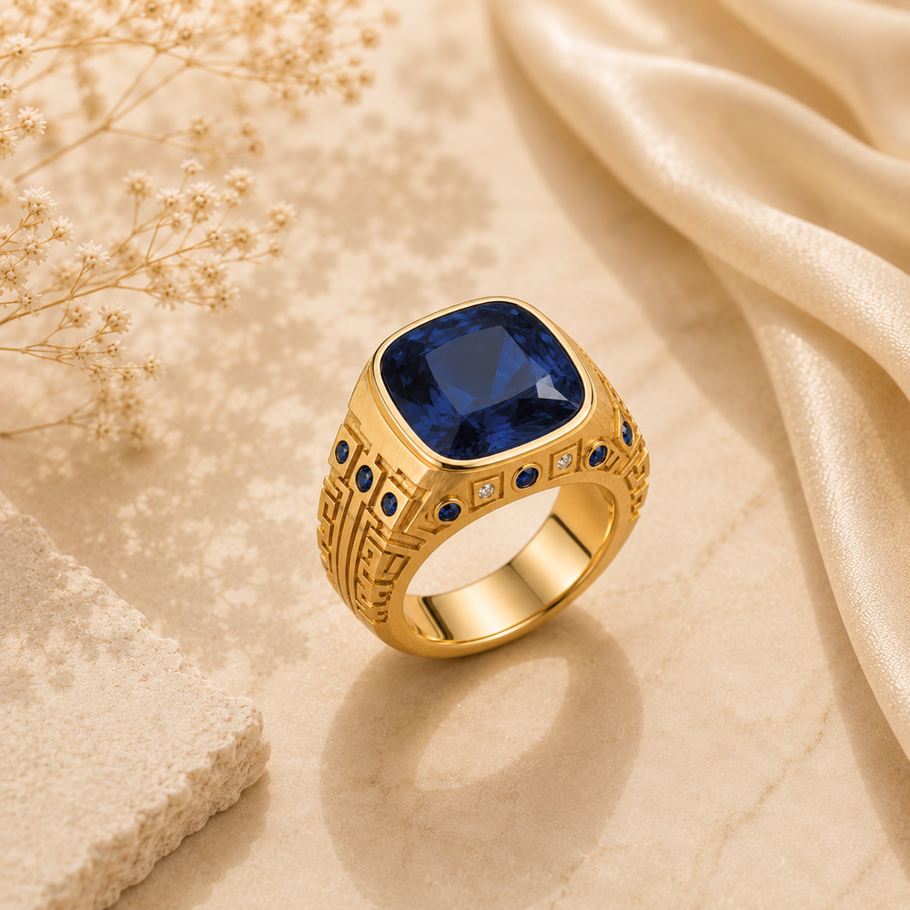 GEO Men's Natural Blue Sapphire Ring 5.30 ct – view 2