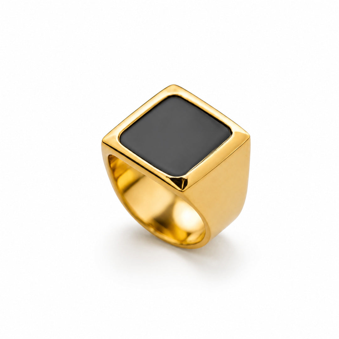Men's Square Black Onyx Ring – white background view 1