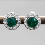 Evelina - 1.70 carat round natural emerald earrings with 0.20 carat natural diamonds - 2 IN 1