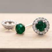 Evelina - 1.70 carat round natural emerald earrings with 0.20 carat natural diamonds - 2 IN 1