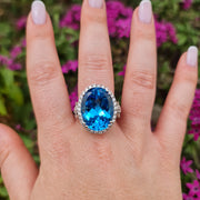 Carly - 22.00 carat natural swiss blue topaz ring with 1.74 carat diamonds