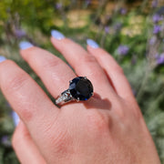 Joelene - anillo de zafiro azul profundo natural redondo de 9.50 quilates con diamantes naturales de 0.30 quilates