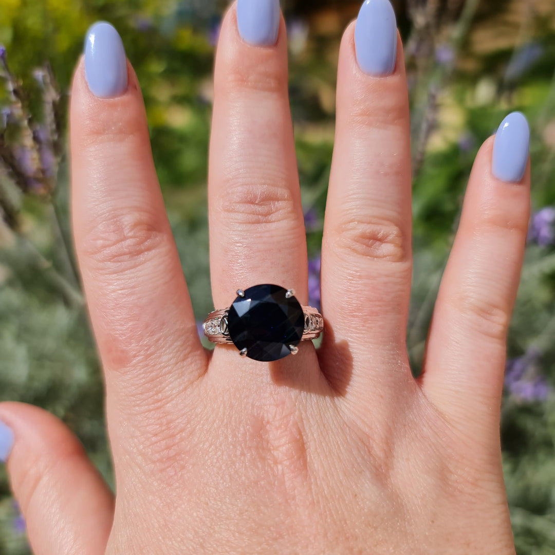 Joelene carat round natural deep blue sapphire ring with carat natural diamonds