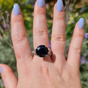 Joelene - 9.50 carat round natural deep blue sapphire ring with 0.30 carat natural diamonds
