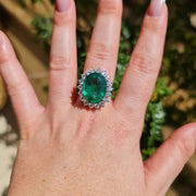 Brigid - 9.46 carat natural vivid green emerald ring with 1.58 carat natural diamond