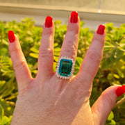 Venus -10.72 carat emerald ring with 1.30 carat natural diamonds