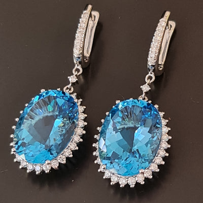 blue topaz earrings natural diamond white gold