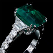 3.43 carat natural green emerald ring gold and diamonds