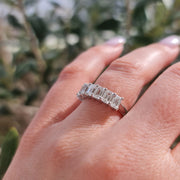 7 stone diamond emerald cut ring for women