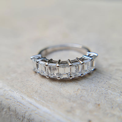 7 stone ring white gold, diamond emerald cut for women