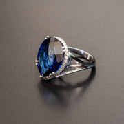 Darcey - anillo de zafiro pera de 28.00 quilates con diamantes naturales de 0.61 quilates