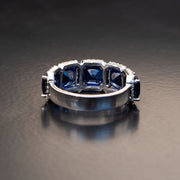 Avril - 5 stone cushion cut sapphire ring with 0.62 carat natural diamonds