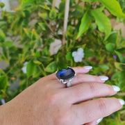 vintage natural sapphire statement ring with diamonds