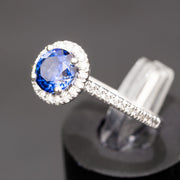halo sapphire engagement ring gold