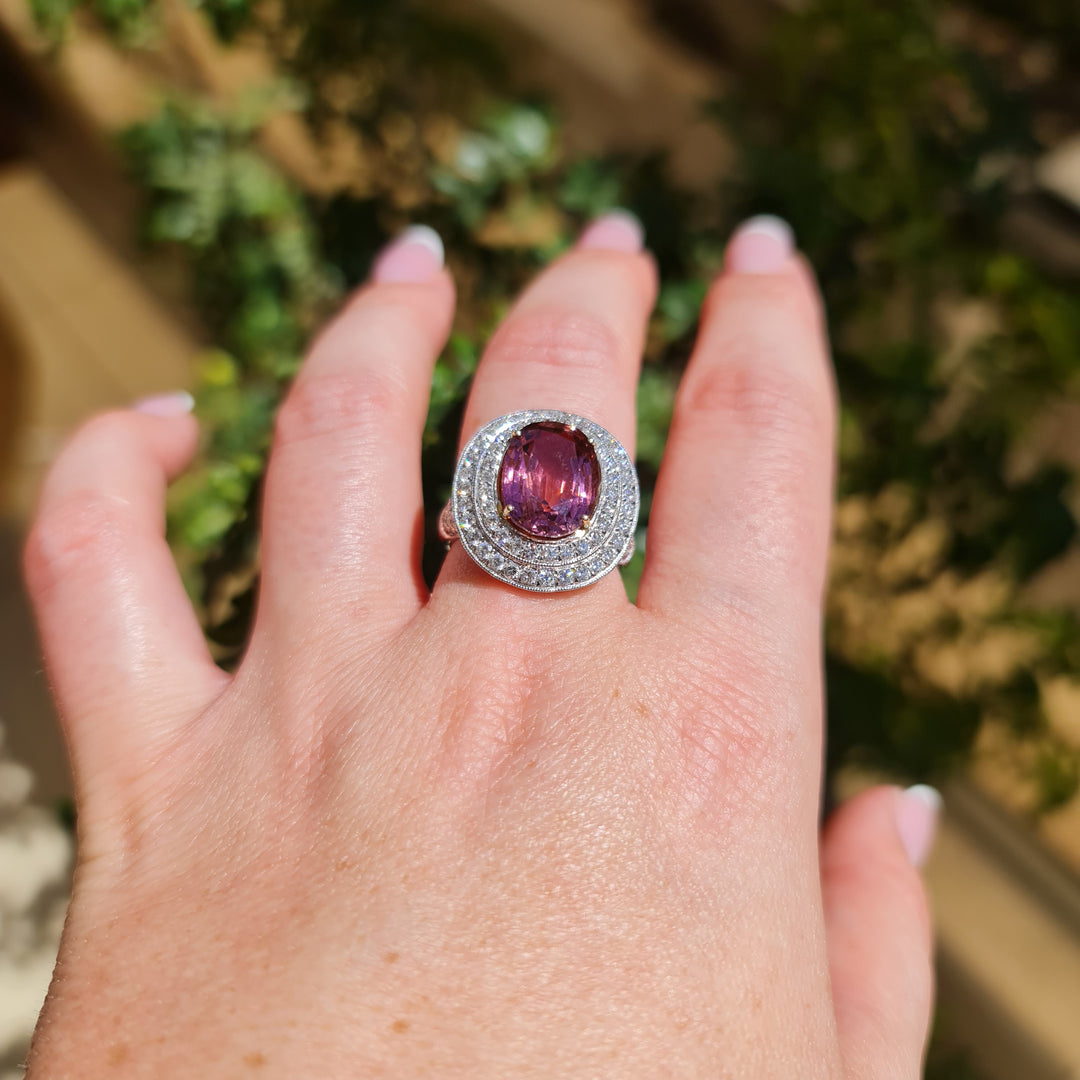 carat pink tourmaline ring, Luxury Vintage cocktail statement