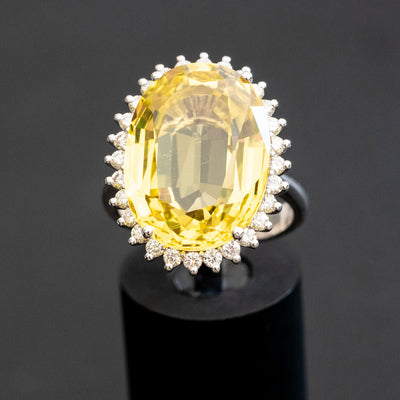 Art Deco 8.25 Carat Light Yellow Sapphire Ring