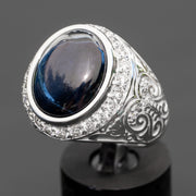 Marlène - 13.00 carat blue oval star sapphire diamond ring for men with 1.14 carat natural diamonds