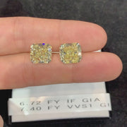 Aura - Orecchini di lusso con diamanti gialli fantasia da 14.12 carati - Certificato GIA - Raro ritrovamento
