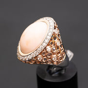 Large oval pink coral statement ring for women anniversary or birthday gift