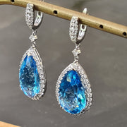 large white gold blue topaz diamond earrings