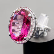 Mélanie - anillo de topacio rosa natural de 15.00 quilates con diamantes naturales de 0.46 quilates