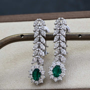 Pendientes gota de esmeralda verde para mujer, oro blanco de 18 quilates, diamantes de 2.36 quilates