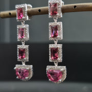Drop Pink tourmaline earrings with diamond white gold