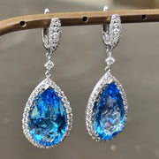 large drop blue topaz pear shape earrings