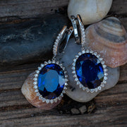 Noémie - 46.00 carat oval sapphire earrings with 2.50 carat natural diamonds