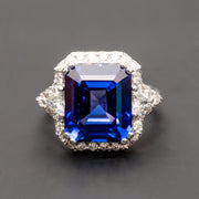 Doreen - anillo de zafiro esmeralda de 13.70 quilates con diamantes naturales de 1.20 quilates