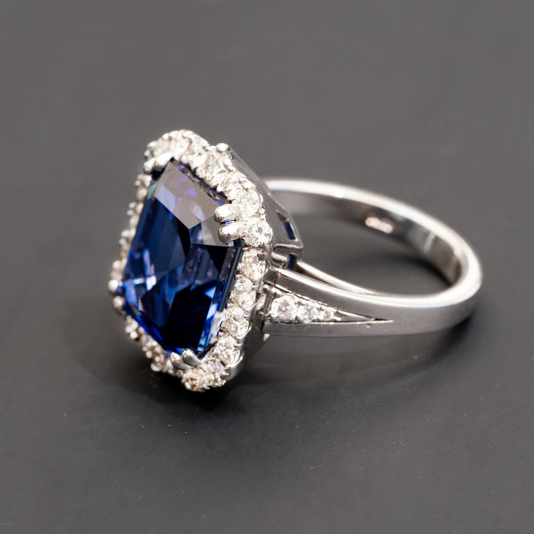 ct emerald cut blue sapphire diamond Statement ring