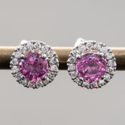 Aida - 1.20 carat round natural pink sapphire earrings with 0.20 carat natural diamonds - 2 IN 1