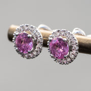 Aida - 1.20 carat round natural pink sapphire earrings with 0.20 carat natural diamonds - 2 IN 1