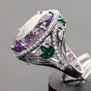 Emani - Anillo de amatista violeta natural de 20.00 quilates con diamantes naturales de 1.55 quilates y esmeralda verde natural de 0.75 quilates