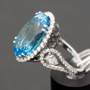 Carly - 22.00 carat natural swiss blue topaz ring with 1.74 carat diamonds
