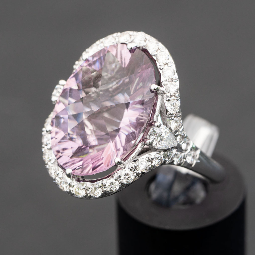carat purple Amethyst natural diamond cocktail ring, Large