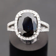 anillo de compromiso de diamantes y zafiros naturales azul profundo