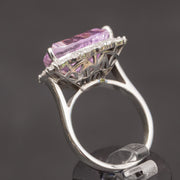 Anillo de amatista púrpura natural de lujo con diamantes naturales de 0.56 quilates