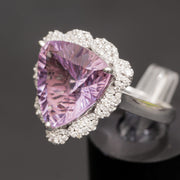 violet  natural amethyst ring with 0.56 carat natural diamonds
