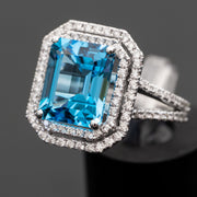 Valentine - Anillo de topacio esmeralda azul natural de 6.00 quilates con diamantes naturales de 1.08 quilates