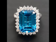 Andrea - Bague topaze bleue suisse naturelle 13.00 carats avec diamants 1.20 carats