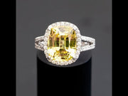 Marie - 6.50 ct cushion yellow sapphire ring with 0.65 carat natural diamonds