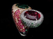 Carina - 9.67 carat natural rubellite & 3.5 carat emerald ring with 6.45 carat natural diamonds, ruby & Tsavorite