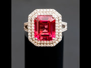 Mathilde - 8.00 carat emerald red sapphire ring with 1.29 carat natural diamonds
