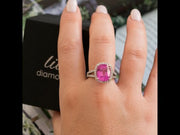 Andrée - 6.50 carat cushion pink sapphire ring with 0.69 carat natural diamonds