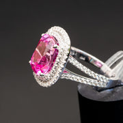 Clementine - 6.50 carat cushion pink sapphire ring with 1.08 carat natural diamonds