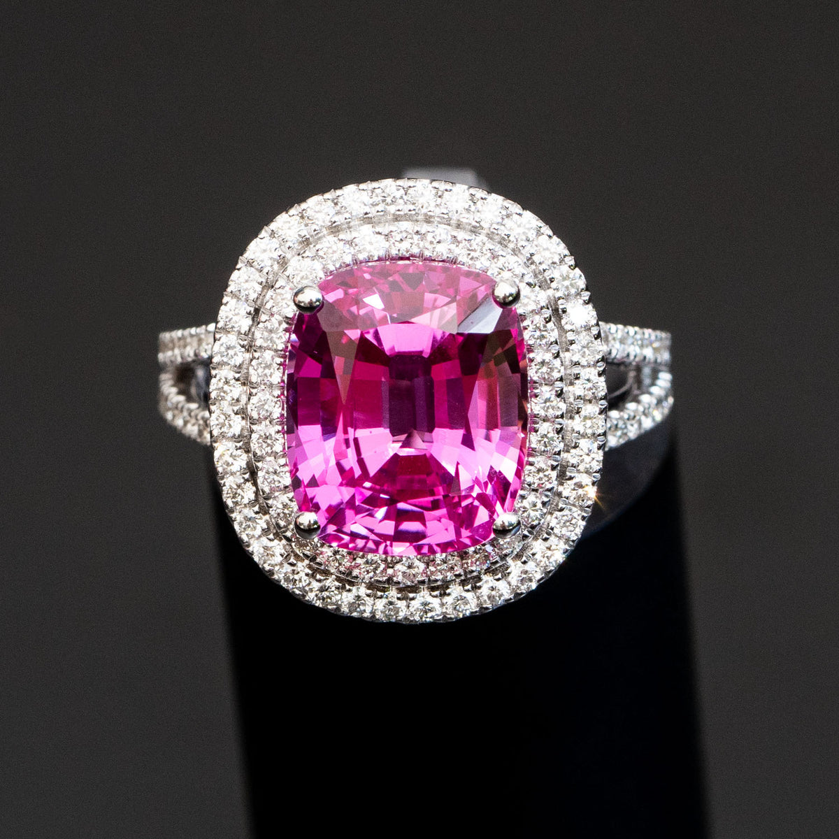 7.00 ct cushion pink sapphire diamond engagement ring, Halo sapphire ...
