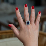 Edith - 8.00 carat cushion sapphire ring with 1.00 carat natural diamonds