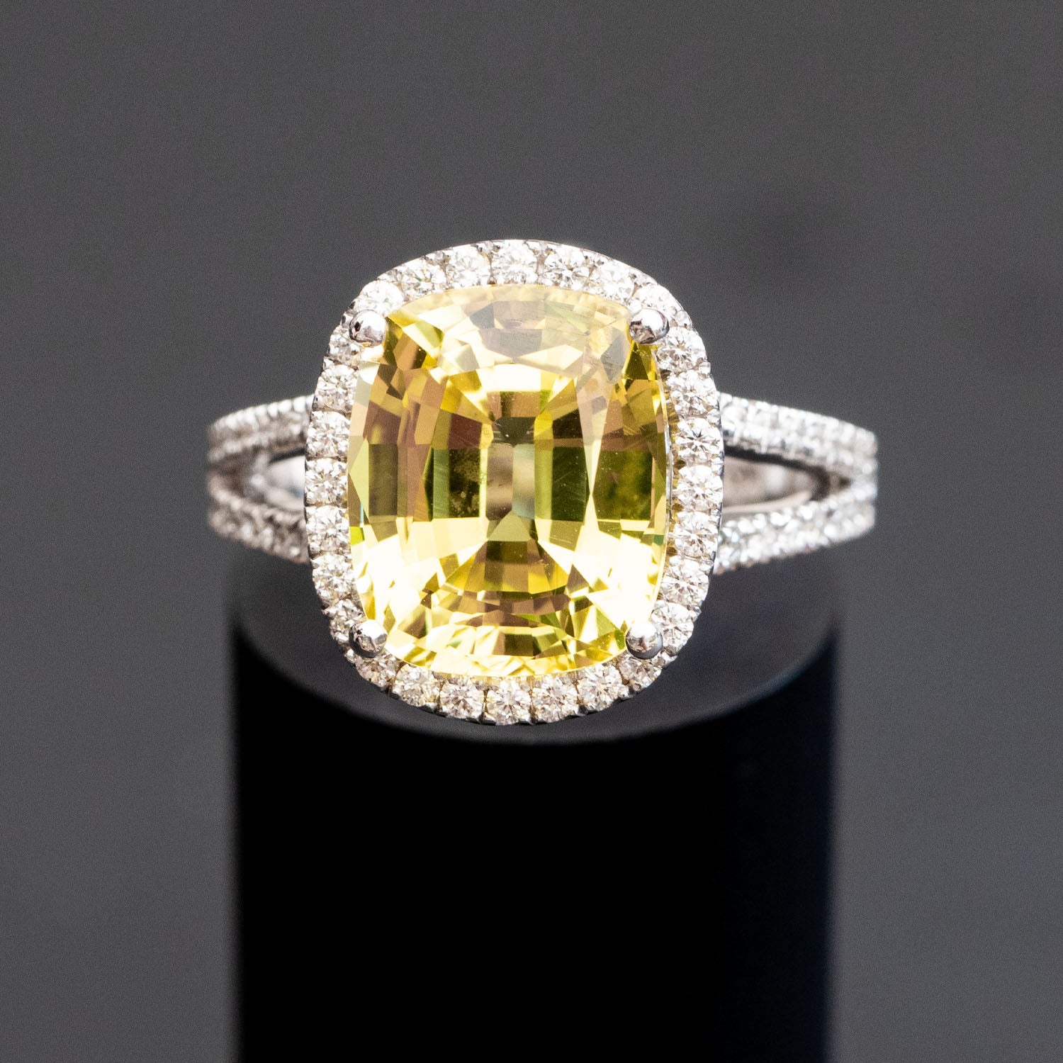 Marie – 6.50 Carat Lab-Created Yellow Sapphire Engagement Ring with 0.